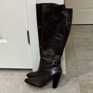 MARC FISHER Shayna Dark Brown Leather Tall Boots